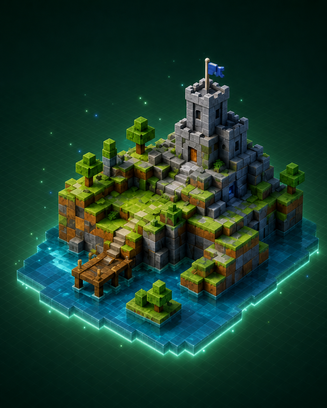 Castillo y mundo de Minecraft representando un servidor comunitario